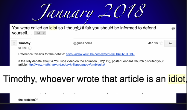 screenshot from Oliver's PDF where he shows an e-mail to him from someone advising him that a user of Youtube called him (Oliver) an idiot, because of his blog post